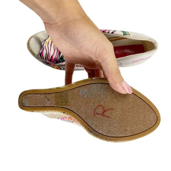 Vintage Y2Kstyle 00sfashion Ed Hardy Wedge Womens Floral 4.5" Inch Heels US Sz 5 - Picture 7 of 9